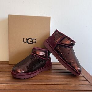 UGG Classic Ultra Mini Mirror Ball Sequins Boots Wild Grape US Women 6/UK4/EU37